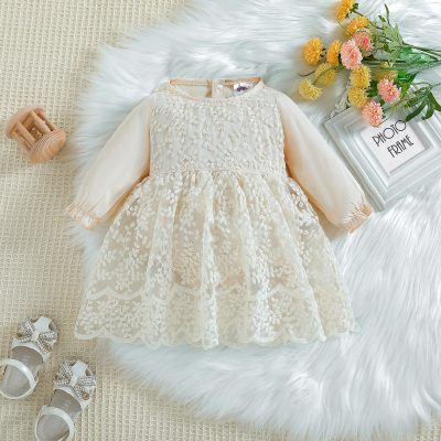 Baby Girl Sweet Lace pattern Long Sleeve Dress