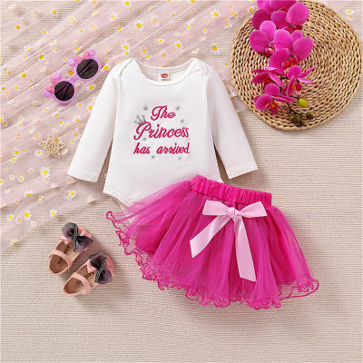 Baby Girl 2 Pieces Embroidered Letter Pattern Bodysuit & Mesh Skirts