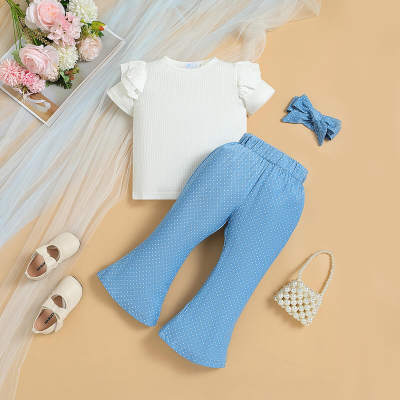 Summer girls' short-sleeved tops and flared pants two-piece set