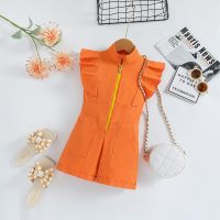 Summer girls' short-sleeved jumpsuit  Orange