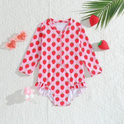 Summer Girls Swimsuit Baby Long Sleeve Printed One-Piece Swimsuit