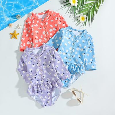 Summer children's swimsuit girls long sleeve printed one-piece swimsuit