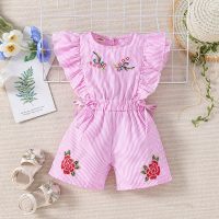 Summer girls jumpsuit baby striped pants  Pink