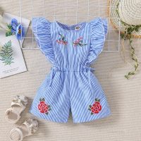 Summer girls jumpsuit baby striped pants  Blue