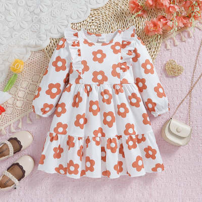 Toddler Girl Floral Ruffles Autumn Long-sleeve Dress