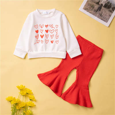 2-piece Toddler Girl Valentine's Day Heart Printed Sweatshirt & Solid Color Pants