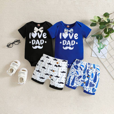2-piece Baby Boy Letter Printed Short Sleeve Romper & Allover Printing Shorts