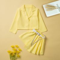 Spring girls' solid color long-sleeved suit and culottes two-piece set  Yellow