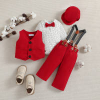 Baby Boy 6 Pieces Gentleman Style Vest & Bodysuit & Pants & Hat & Shoulder Strap & Bow  Red