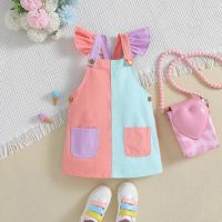 Falda con tirantes para niñas de verano, falda a juego de colores a la moda para bebés  Rosado