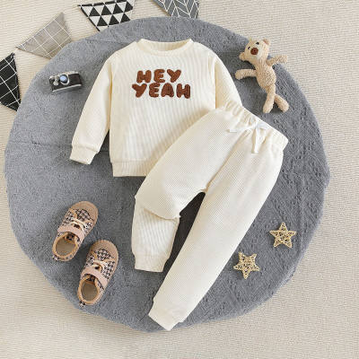 Baby Boy 2 Pieces Solid Color Letter Pattern Sweater & Pants