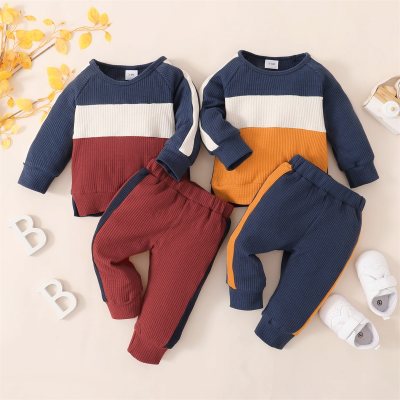Top y pantalones de manga larga con bloques de color para bebé