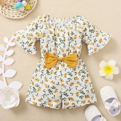 Baby Girl Sweet Floral  Print Bowknot Overalls