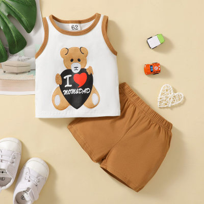 Baby Boy Bear Vest Top And Solid Colour Shorts