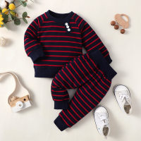 Suéter y pantalones con bloques de color de rayas para bebés  Azul profundo