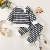 Baby Stripes Color-block Sweater & Pants  Light Gray