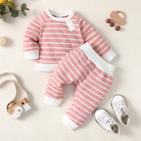 Baby Stripes Pullover und Hose in Blockfarben  Rosa