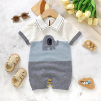 Summer new soft and comfortable baby knitted short-sleeved baby jumpsuit  Gray