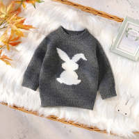 Baby Solid Color Rabbit Pattern Long Sleeve Thick Knitted Sweater  Gray
