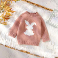 Baby Solid Color Rabbit Pattern Long Sleeve Thick Knitted Sweater  Pink
