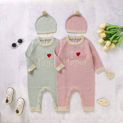 Baby 2 Pieces Knitted Embroidered "I Love Mommy" Letter Jumpsuit & Hat