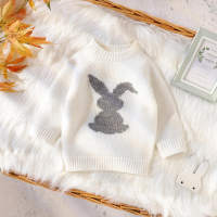 Baby Solid Color Rabbit Pattern Long Sleeve Thick Knitted Sweater  White