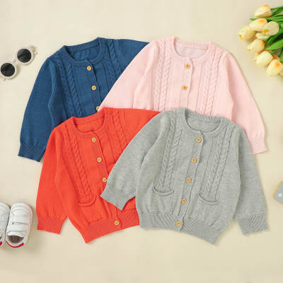 Cardigã de malha para bebês primavera e outono, camisa de ar condicionado para bebês, suéter de malha simples de cor sólida, roupas de proteção solar