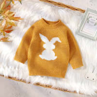 Baby Solid Color Rabbit Pattern Long Sleeve Thick Knitted Sweater  Yellow