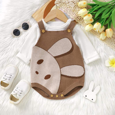 Baby knitted bunny jacquard sling triangle romper