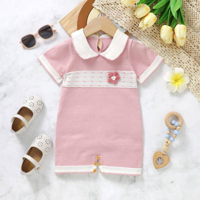 Baby knitted sweet style short-sleeved one-piece romper
