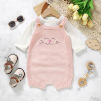Summer new pure cotton cute kitten suspenders jumpsuit  Pink