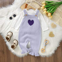 Traje de gateo de pierna larga de una pieza con tirantes de jacquard de amor de punto para bebé  Púrpura