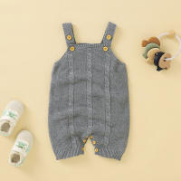 Baby Solid Color Sweater Button Decor Sleeveless Boxer Romper  Gray