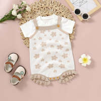 Summer cute small flower cotton soft baby one-piece romper  Camel