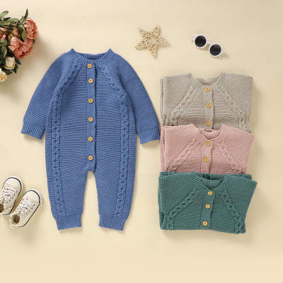 Baby Solid Color Knitted Diagonal Sleeve Jumpsuit