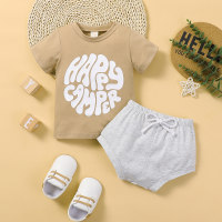 Lettering top and briefs set  Taupe