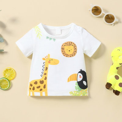 Kurzärmeliges T-Shirt mit Giraffen- und Löwenmotiv