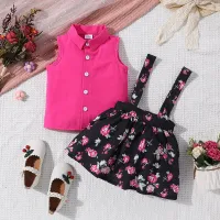 Sleeveless top + suspender skirt  Hot Pink