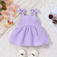 Summer Baby Girl Bowknot Suspender Plaid Skirt  Purple