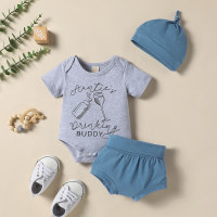 Alphabet bottle and wine glass hoodie shorts set  Gray