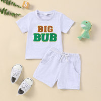Letter towel embroidered short sleeve suit  Gray