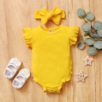Baby Girl 2 Pieces Solid Bodysuit & Headband  Yellow