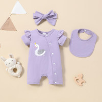 Baby Girls Swan Romper with Flying Sleeves  Purple