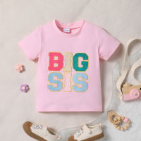 Towel letter embroidered short sleeve T-shirt  Pink
