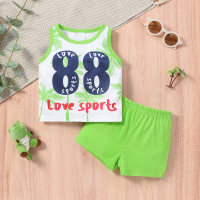 Number letter sleeveless suit  Green