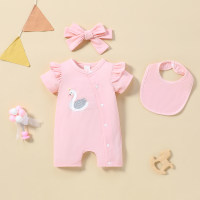 Baby Girls Swan Romper with Flying Sleeves  Pink