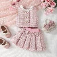 Chanel style sleeveless suit  Pink