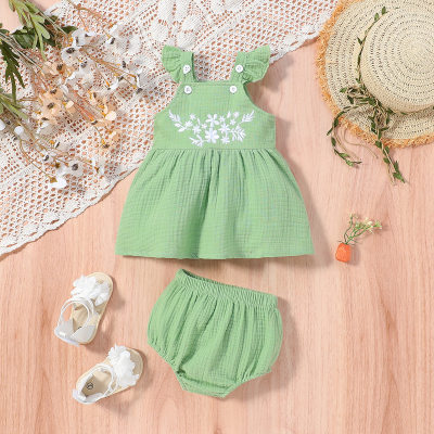 Flying sleeve overalls skirt and shorts set