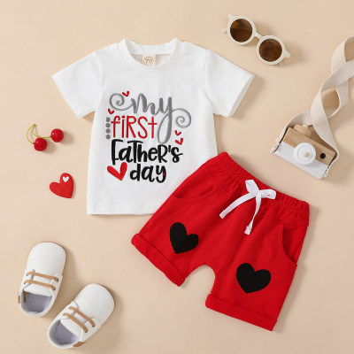 Letter Top Heart Shorts Set Dad Style