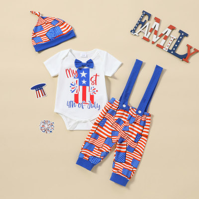 Numbers and letters short-sleeved romper + national flag overalls